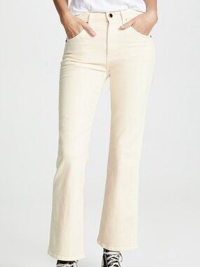 Khaite Vivian Bootcut Flare Jeans in Ivory, Size 28